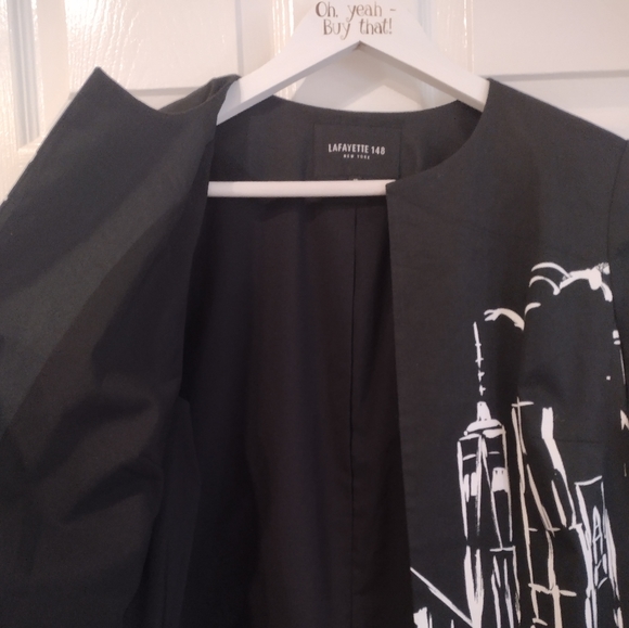 LIKE NEW Lafayette 148 New York Skyline Blazer Sz 10 Black White Brooklyn Bridge - Picture 6 of 6